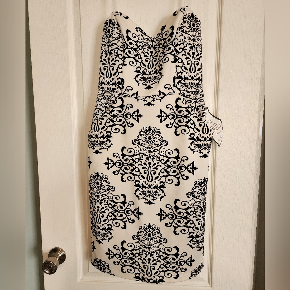 Black and white strapless  mini dress